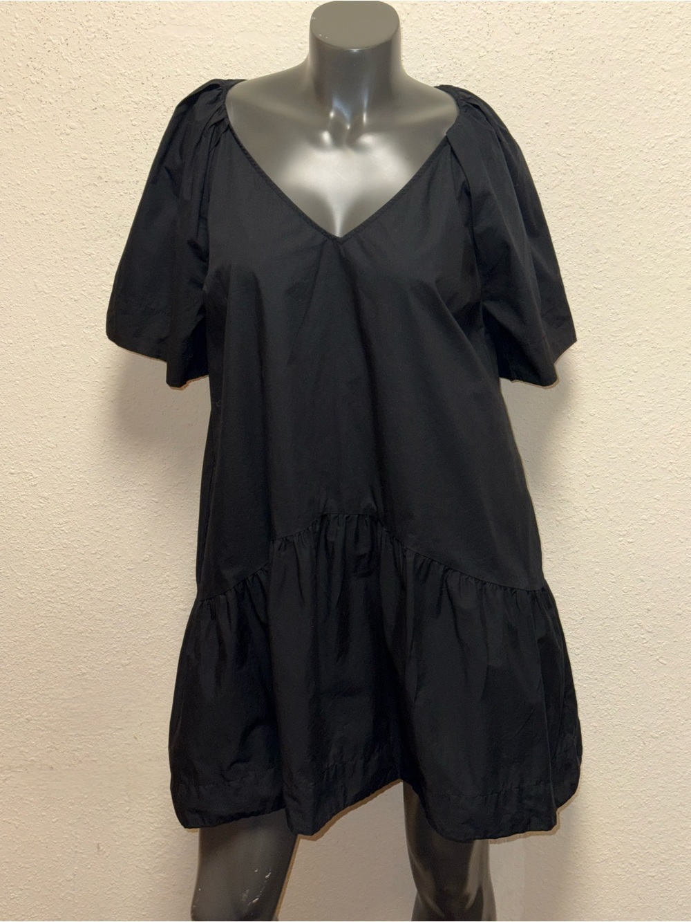 a new day Black V-Neck Puff Sleeve Tiered Mini Dress
